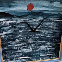 絵画 油彩画 風景画 富士山 夕日 鳥 | Mercari