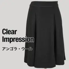 美品 クリアインプレッション ウールアンゴラ混 タック フレアスカート 黒 Mのサムネイル