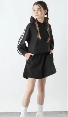 グローバルワーク 乾きやすいパーカーセットアップ ブラック 150