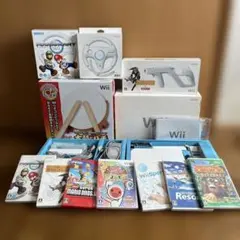 任天堂　Wii 本体　ソフト７本セット　リモコン3本 太鼓　ハンドル　ボーガン