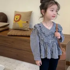 【新品未使用】ギンガムチェック柄フリルブラウス120サイズ