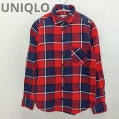 ユニクロ S 綿100% フランネルチェックシャツ 赤 紺 ネルシャツ 定番