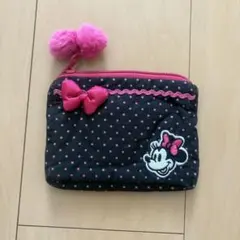 ミニーマウス ポーチ 黒とピンク ドットリボン