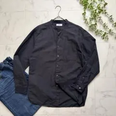 【美品】ユニクロ リネン混 バンドカラー ノーカラー カラーシャツ グレー Mのサムネイル