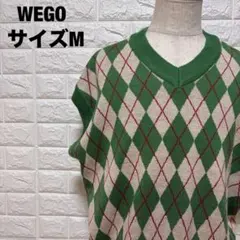 WEGO グリーン アーガイル Vネック ニットベスト M お洒落【2672】のサムネイル