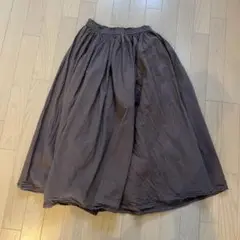 ダークブラウン フレアスカート 軽量素材 ウエストゴム