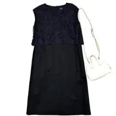 【新品】human woman レース切替 ノースリーブワンピース ネイビーのサムネイル