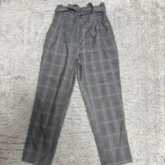 vis グレーxブルーチェックパンツ Mサイズ ウエストリボン付き
