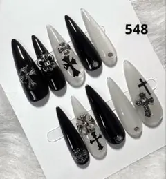 548現品ネイルチップ　ちゅるん十字架ギャルシズニルック ロングネイル 推し地雷