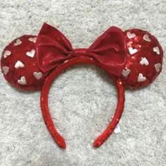 ディズニー　カチューシャ　フリーミニー　赤白　ハート　スパンコール