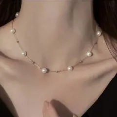 ステーションネックレス　パールネックレス　華奢　上品　オフィス　パーティー