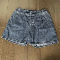 ダークデニム ハーフパンツ ウエストリボン付き