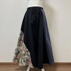 Amina アミナ　ロングスカート 異素材　花柄　ゴブラン　秋　大人　素敵