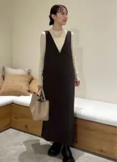 クルーネックニット×Aラインキャミレイヤードワンピース　※インナーのみ