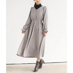 rps アールピーエス ロングワンピース Vネック 千鳥柄 チェック ブラウン