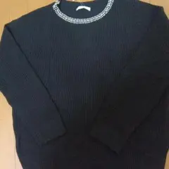 訳あり【未使用タグ付】ベルーナ/RyuRyu　ビジュー付きブラックニット