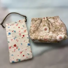 花柄布製ポーチ2点セット