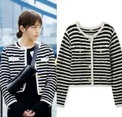 snidel スナイデル　ボーダー　ツイード風　ニットセットアップ　川口春奈着用