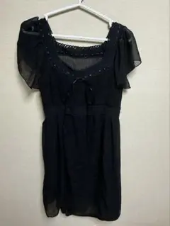 黒 シフォン 半袖 ミニワンピース 姫ギャル y2k 平成ギャル