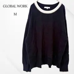 グローバルワーク　ニット　長袖　ネイビー　M 配色デザイン　カジュアル　シンプル