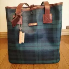【値下げ】ポロラルフローレン　トートバッグ　PVC /本革　グリーンチェック
