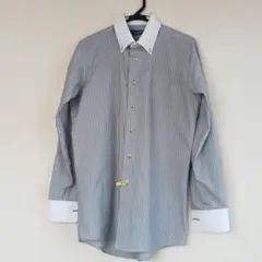 クレリックシャツ ボタンダウン ストライプ 長袖 グレー系