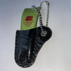ゴルフ　グリーンフォークケース　 革製品　ボールチェーン付き