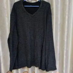 5Lサイズ Vネック 長袖カットソー 黒とグレー