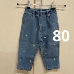 SHEIN 花柄刺繍デニムパンツ ライトブルー 12-18M