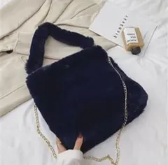 ファー/ショルダーバッグ/ハンドバッグ/クラッチバッグ/3way/ネイビー
