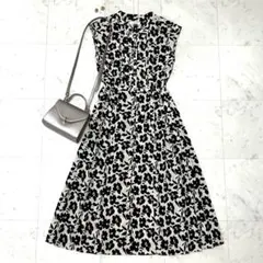 極美品 シップス ノースリーブ 花柄 ロングワンピース 黒 ベージュ M