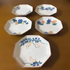 九谷焼　岳山　絵がわり　八角形　小皿　取り皿　5枚セット