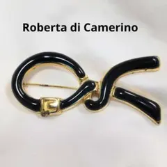 ロベルタディカメリーノ リボン ブローチ ヴィンテージ ゴールド 黒のサムネイル