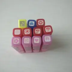 ラク！ スタンプ 11個 セット ハンコ ピンク 赤 青 黄色 蛍光色かわいい