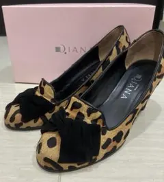 DIANA ダイアナ パンプス ハラコ レオパード柄 リボン 39 箱有