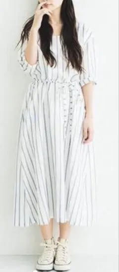 フェリシモnusy♡kazumiコットンリネンLL♡ロングワンピース 五分袖のサムネイル