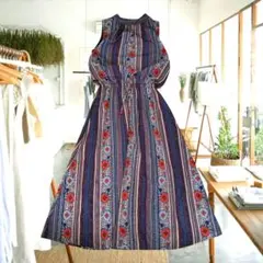 ノースリーブ❤️幾何学花模様ロングワンピ