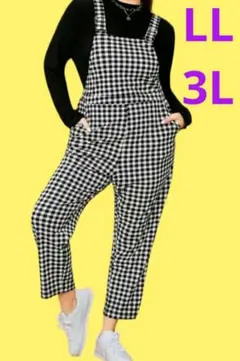 【大きいサイズLL3L】春色ギンガムチェックがかわいい♡サロペットパンツ新品☆