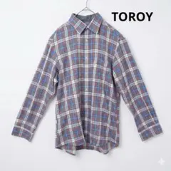 【TOROY】長袖チェックシャツ Mサイズ カジュアル ブルー×オレンジ
