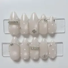 【現品】ネイルチップ 韓国風 マグネット シンプル ドット ワンホン 大人