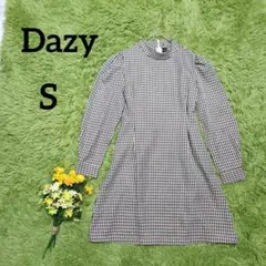 【デイジー】チェックワンピース　S　ブラウン　ハイネック　美シルエット　Y2K