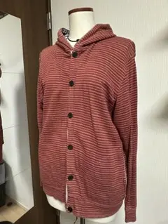 赤と白のボーダー　フード付きパーカー