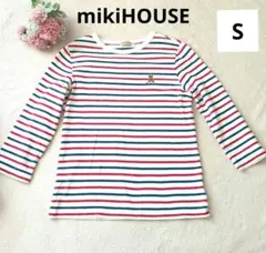 ミキハウス　ロンT　Tシャツ　七分ボーダー　トリコロール　レディース S　美品