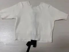 バックリボン 半袖リブニット ホワイト