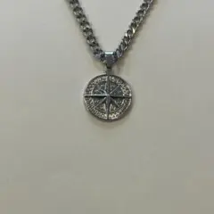 コンパス シルバーネックレス ユニセックス 韓国ファッション 羅針盤 チェーン