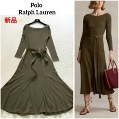 新品タグ付♡ラルフローレン コットンボートネックミディドレス リボンベルト