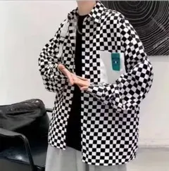 人気商品！チェック柄 長袖シャツ 白黒 薄手 ゆったり ストリート２XL