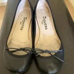 Repetto 黒 バレエシューズ リボン付き