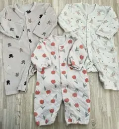 うさぎ チューリップ　ロンパース カバーオール 50〜70㌢3点セット