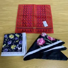 ハンカチセット（赤・花柄）
